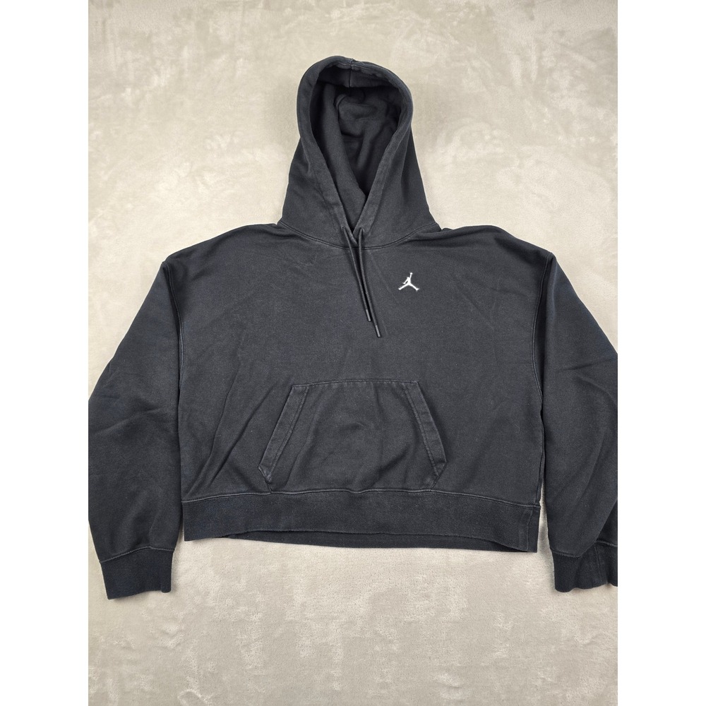 Jordan Hoodie Womens Large Black Loose Fit Cropped Jumpman Pullover DN4570-010